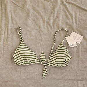 NWT & Other Stories Green Striped Bikini Top Size 10